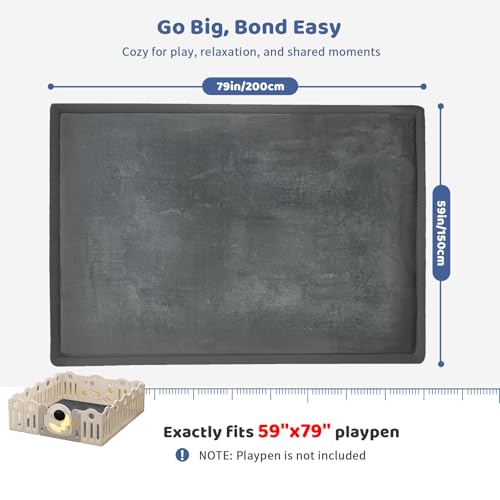 Image of 1.3 inch Thick Large Baby Play Mat 79 inchx59 inch - Non-Slip Memory Foam Crawling Mat for Tummy Time, Playpen, Nursery, Living Room, Dark Gray
