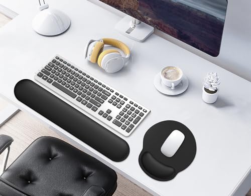 Image of eulps Mouse Pad Wrist Support, Ergonomic Memory Foam Keyboard Wrist Pad & Gel Wrist Rest Set for Computer Keyboard for Easy Typing & Pain Relief for Office & Home(Black Set)