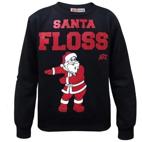Pull de Noël Santa Floss noir pour la fête de l'école 7-8 ans