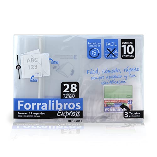 Office Box - Forra Libros Express - El Único Completo - con Identificador y 3 Tarjetas incluidas, Solapa Marca Páginas y 100% Ecológico – Fácil y Rápido. Tu libro forrado en 15 Segundos (28 cm)