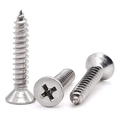 Glvaner #6 x 3/4 inch Flat Head Wood Screws Sheet Metal Screw 100 pcs 304 Stainless Steel 18-8 Self Tapping Screw