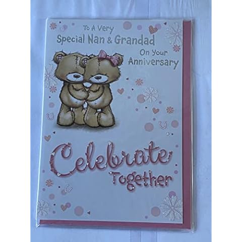 To A Very Special Nan & Grandad On Your Anniversary Celebrate Together Wedding Anniversary Card Standing Teddies/Words Glitter/Foil Detail(PH43652) Cover