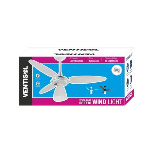 Ventilador de Teto Ventisol Wind Light com Controle Remoto 3 Pás Luminária Branco - 127V