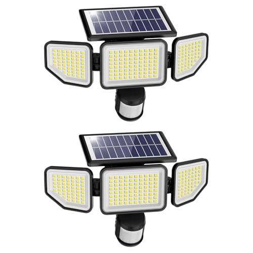 Onforu 4500LM Solar Lights Outdoor, 3 Heads Security Lights with Remote Control, IP65 Waterproof Motion Sensor Lights, 3 Modes Flood Lights for Wall, Porch, Yard, Outside, 2 Pack