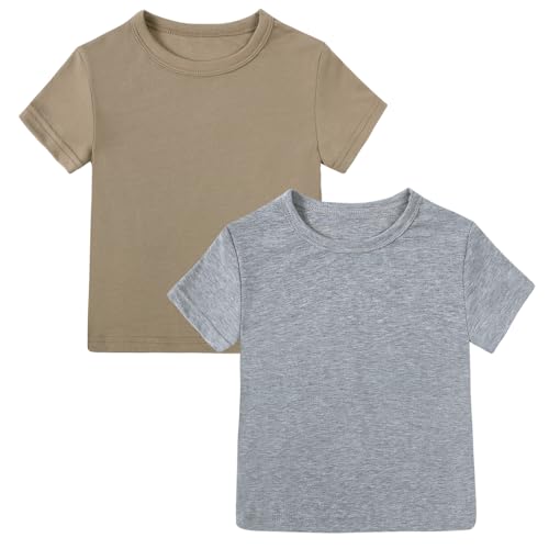 Image of Kids Tales Little Boys Girls Solid Color Short Sleeve Pullover T-Shirt | 12 Months - 4 Years, Round Neck, Solid Color, Short Sleeve, Soft Material, Casual Daily Wear, Sport Wear