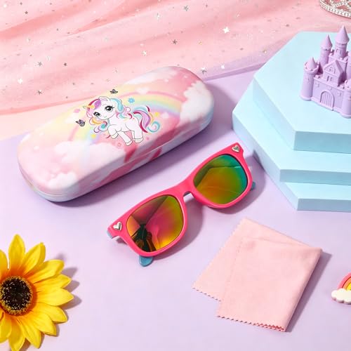 Image of Kids Sunglasses Girls Unicorn Heart Eyeglasses UV Protection Toddler Sunglasses with Sunglass Case for Party Beach