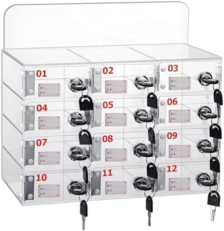 Acrylic Cell Phone Locker - 12-Slot Clear Storage Cabinet with Keyed Locks for Office, Classroom, Gym & Business Use - Secure Organizer for Phones and Valuables