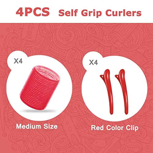 Self Grip Hair Roller Set,Hair Roller Set 4 Pcs,Heatless Hair Curlers,Hair Rollers For Long Hair,Medium And Short Hair,Hair Rollers With Hair Roller Clips And Comb,Salon Hairdressing Curlers,Diy Hair Styles, Sungenol 2 Sizes Rose Red Hair Rollers In 1 Set #TOP5