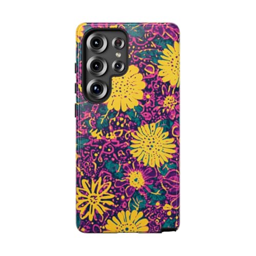 Coque brillante fleurie jaune et violette pour Samsung S25 Ultra