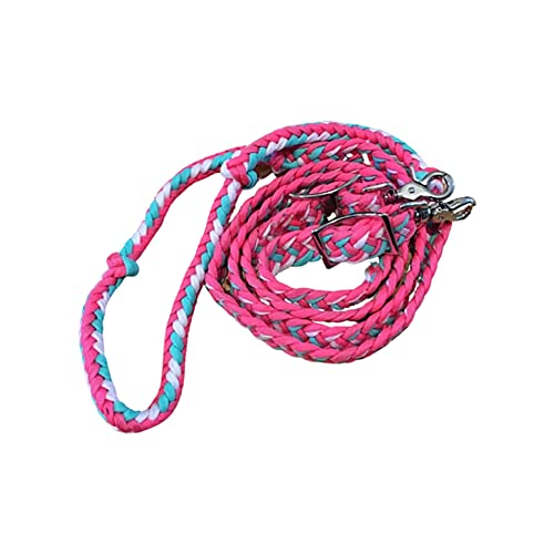 Epic Animal Barrel Reins Braided 8 ft. with 2 NP Scissor Snaps Hot Pink/White