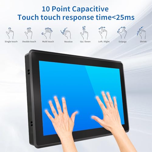 Image of 15 Inch Industrial Touch Screen Monitor, 10 Points Touch, Ratio 4:3 Capacitive PCAP Display, 1024 x 768R, Active Matrix TFT LCD, LED Backlight, VGA, DVI, HD-MI Ports