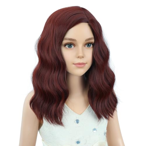 Image of PATTNIUM Red Brown Wig for Kids Girls Short Curly Wavy Wigs Brown Side Part Shoulder Length Heat Resistant Synthetic Wig Halloween Cosplay Costume Party Wigs