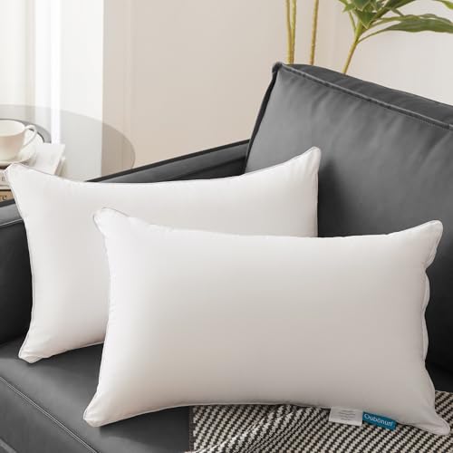 Image of Oubonun 12x20 Lumbar Throw Pillow Inserts 2 Pack, 100% Cotton Breathable Cover Plump Rectangle Square Cushion Inserts White Decorative Pillows for Living Room Bedroom Office