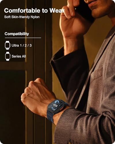 Image of MRAIN-H Nylon Leather Design Compatible with Apple Watch Bands for Men Women Series 11 10 9 8 7 6 5 4 SE 3 2, Soft Stretchy Sport Band for iWatch 42mm 41mm 40mm 38mm