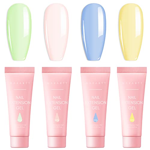 Makartt Poly Nail Gel Extension Nail Gel Kit Nude Pink Blue Hard Gel Spring Builder Nail Gel 4 Pastel Color Nail Gel Manicure Set For Fall Trendy Nail Art Design Salon Nail DIY at Home