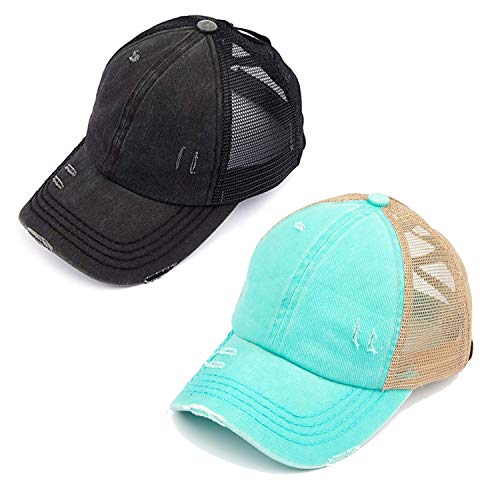 Image of Funky Junque Womens Baseball Cap Dad Hat Ponytail Messy Bun Trucker Ponycap