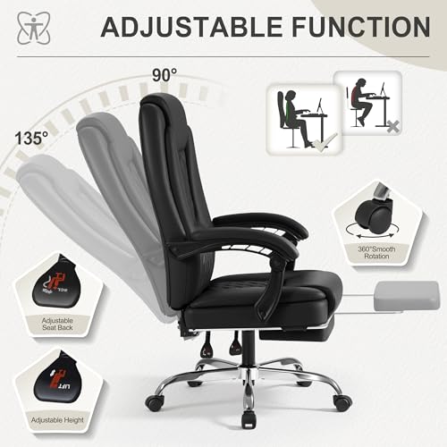 Image of Homall Executive Home Office Chair with Lumbar Support,400lbs Adjustable Ergonomic High Back Office Chair Reclining Managerial Chair for Home Office (Black)