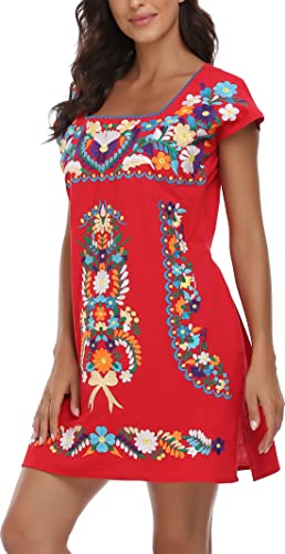 Image of YZXDORWJ Women Mexican Embroidered Dress Ruffle Collar Sleeveless
