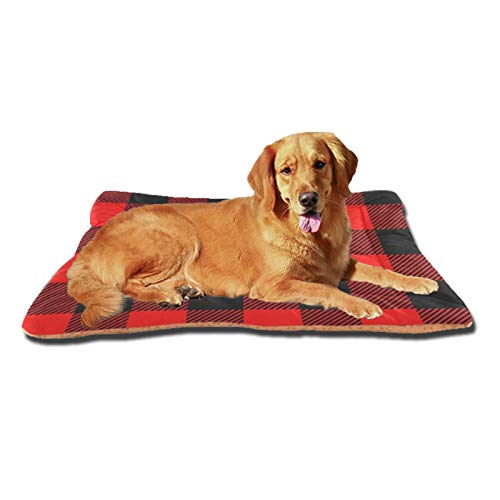 HYFA Dog Bed Red & Black Buffalo Check Plaid Dog Crate Mat Mattress Washable for Large Medium Small Puppy Pets Pad 36X24 Inches 21005790