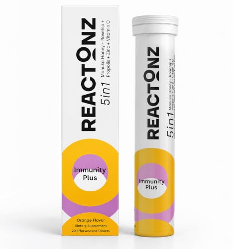 Image of 5 in 1 Immunity Plus - Immune Support & Antioxidant Supplement - Vitamin C, Zinc, Manuka Honey, Rosehip & Propolis - Natural Zesty Orange Flavor - 20 Day Supply Effervescent Tablets