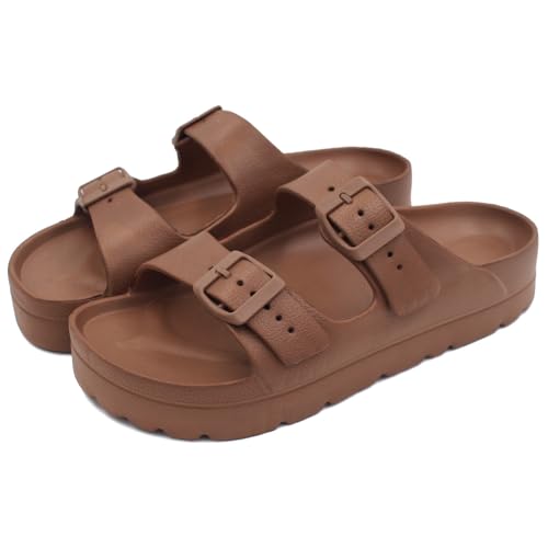 Image of L LOUBIT Women's Platform Sandals with Arch Support Pillow Soft Adjustable Buckle Slides Lightweight Non-Slip Summer Beach Shoes