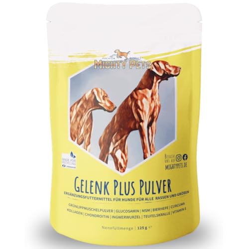 Mighty Pets - GELENK Plus Pulver (bis 125 Portionen) für Hunde mit Grünlippmuschel, MSM, Teufelskralle, Curcuma, Chondroitin, Glucosamin, Bierhefe aus Deutschland