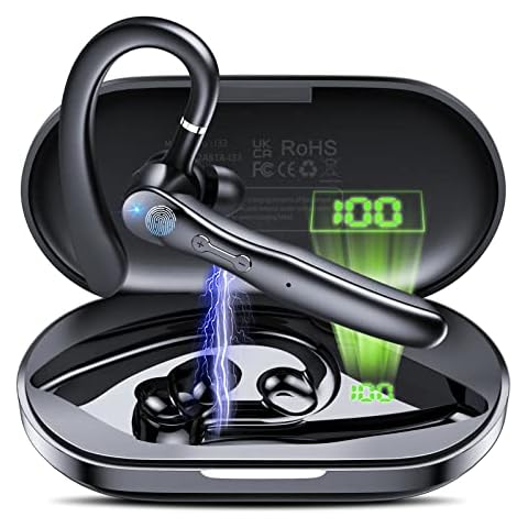 Csasan Bluetooth Headset mit ENC Dual Mic, Kabellos Headset Bluetooth 5.3 mit Ladebox LED Anzeige, 360° Drehung Drahtlose Headset 20H Spielzeit, Zwei Geräte Verbindung für IOS, Android und Laptop Cover