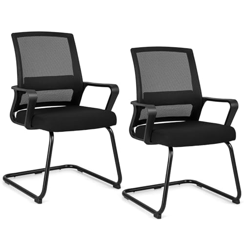 COSTWAY Freischwinger Stühle 2er Set, Schwingstühle mit Armlehne & Lendenwirbelstütze, Bürostühle, Konferenzstühle, Besucherstühle...