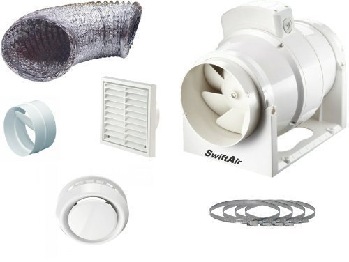 High Power 220 m3/hr Inline Loft Mounted Bathroom/Toilet Extractor Fan Kit 4 100mm