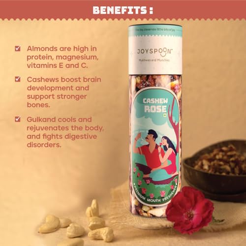 Image of JoySpoon Mukhwas Combo| Rose Bliss, Cashew Rose, Almond Delight, Dry Fruit Millet & Calcutta Paan| Supari Free | After-Meal Digestive | No Artificial Colours or Preservatives| Pack of 5x100g