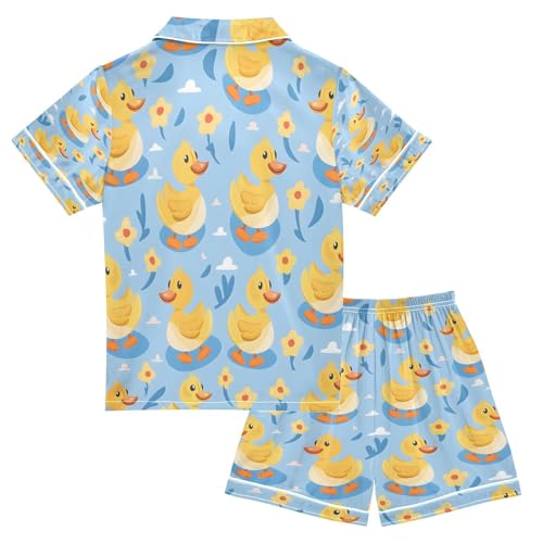 senya Pajama Sets Silky Button Down Nightwear Sleepwear Size 5-14 Years Yellow Duck Floral2