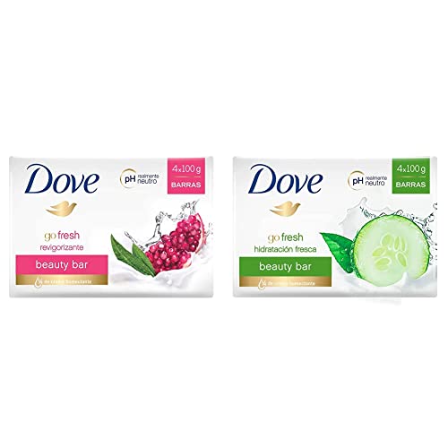 DOVE Jabón en Barra Revigorizante 4pack de 100 g cada barra + Go Fresh Jabón de Tocador Hidratación Fresca Pepino 4 barras de 100 g c/u