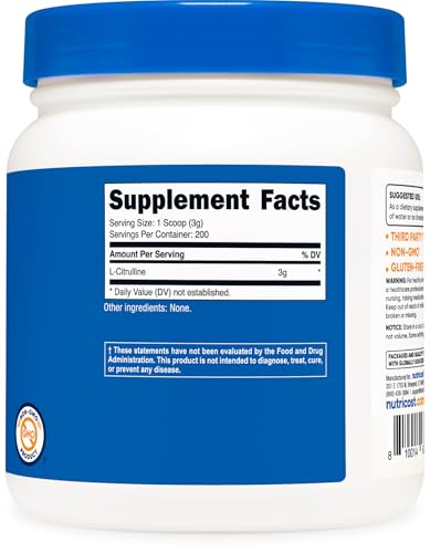 Image of Nutricost Pure L-Citrulline (Base) Powder (600 Grams)