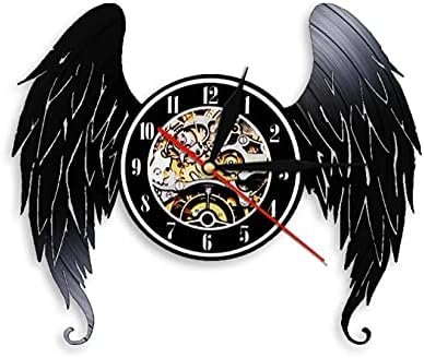 Led Night Light Elegant Angel Wings Home Art Decor Angels Vinyl Record Guardian Angel Baby Room Nursery Silent Wall Watch