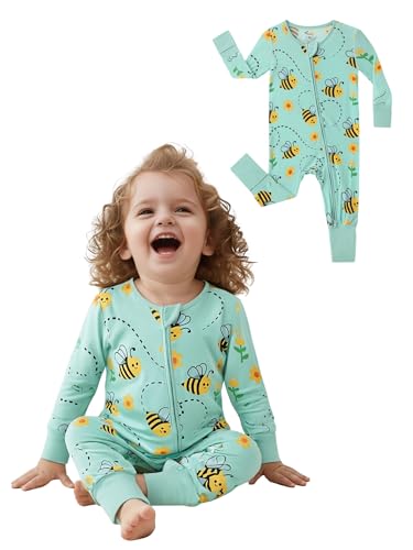 Image of Unisex Baby Bamboo Viscose Long Sleeve Romper, Cute Prints Zipper Footless Jumpsuit, Toddler One-Piece Outfits