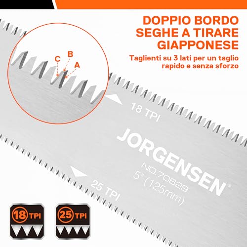 Jorgensen Sega Giapponese Professionale A Doppio Taglio 18/25 Tpi, 125 Mm, Con Lama SK5 Sostituibile E Impugnatura Ergonomica, Ideale Per La Lavorazione Del Legno - 2