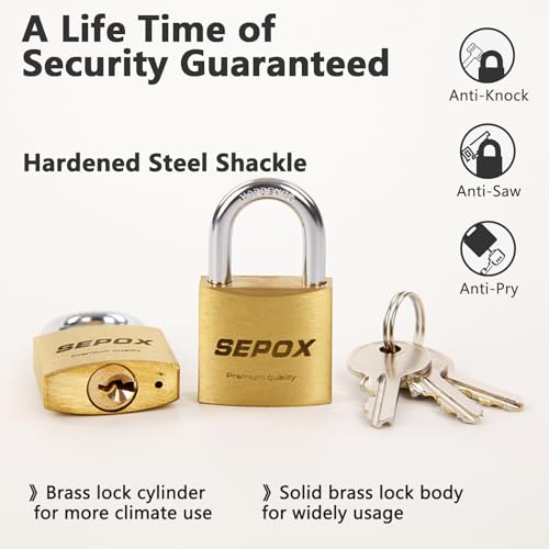 Image of SEPOX 40mm Solid Brass Padlock Keyed Alike 4 Pcs, Chamfered Edges, 2 Locks