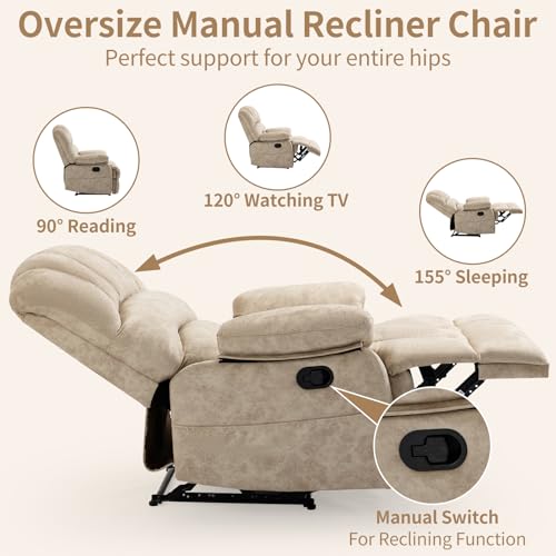 Sillón reclinable manual beige cómodo miniatura 3