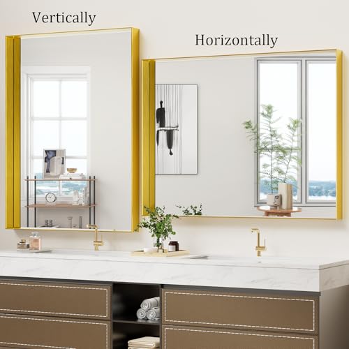 Image of Koonmi Bathroom Wall Mirror, 47x30 Gold Mirror for Over Sink