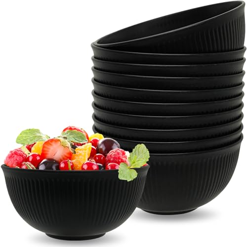 10PCS Black Reusable Plastic Bowls Cereal Breakfast Serving Bowls for Party