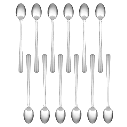 TrueCraftware- Set of 12 Stainless Steel Winsor Iced Teaspoon 1.5mm Thickness- Silverware Flatware Cutlery Kitchen Tableware for Home and Restaurant Coffee Spoon Ice Cream Spoon Cocktail Stirring