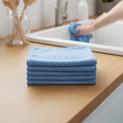 Image of HomeEssentials Microfiber Cleaning Cloths - Ultra Absorbent, Quick-Dry Cleaning Towels for Kitchen, Car, and Windows - Lint-Free & Scratch-Free Washcloths (Pack of 5)