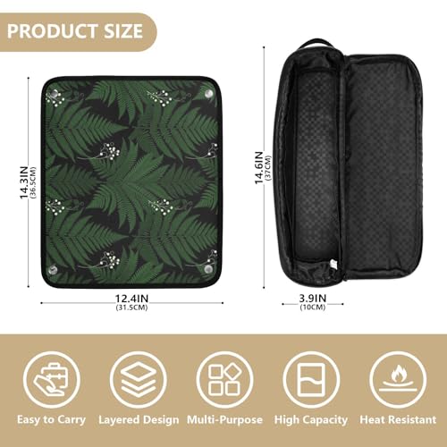 Organizador 2 en 1 para herramientas de cabello con tapete para plancha resistente al agua y estuche de viaje para rizador, plancha y secador de cabello, Estampado botánico verde oscuro para mujeres miniatura 4