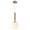 KCO Lighting Modern Globe Pendant Lights Kitchen Island Lighting White and Gold Pendant Light Single Pendant Lighting Frosted Glass Hanging Light Brass Vintage Ceiling Light Fixture