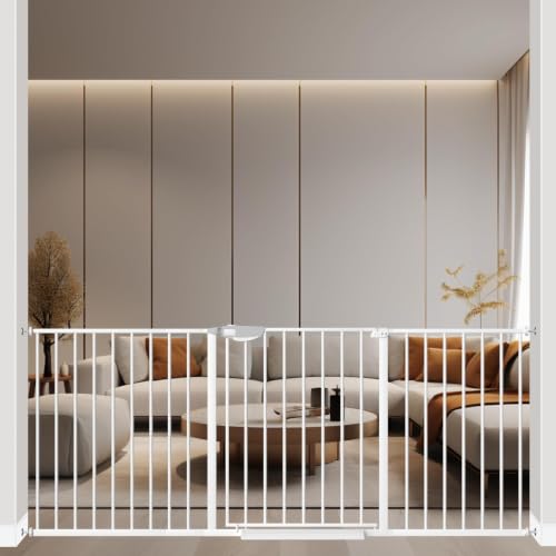 ALLAIBB Triple Lock 68.11-75.98" Extra Wide Baby Gate Metal 30" Tall White