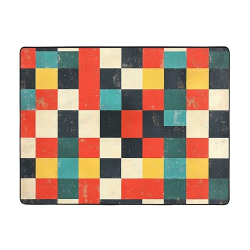 WZYWHJ Alfombras de área, para sala de estar, alfombra de pasillo, alfombra de guardería, alfombra de juego, 63 x 48 pulgadas, estampado de tablero de ajedrez