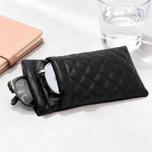 Estojo Duplo para Óculos, Estojo Macio para Óculos para Mulheres e Homens, Estojo de Armazenamento para Óculos de Sol com Abertura por Compressão para Viagem, Suporte para Óculos, Preto, tamanho �nico