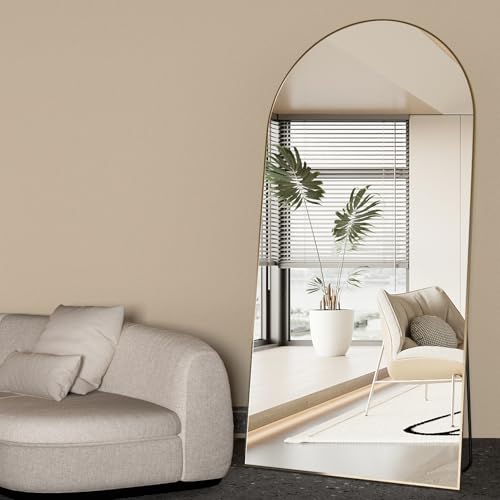CASSILANDO Bogen-Ganzkörperspiegel, 180x80cm Bodenspiegel, Bodenspiegel Freistehender Ganzkörperspiegel mit Ständer für Schlafzimmer, Hängender montierter Spiegel für Wohnzimmer Garderobe, Gold