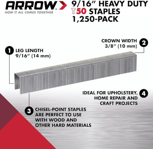 Grapas T50 de 9/16 de gran penetración Arrow Fastener 50924 para fijación firme en madera 4