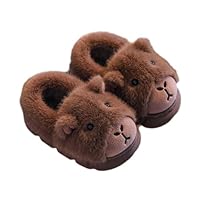 Capybara Plush Slippers for Kids, Winter Animal House Slides, Cozy Fuzzy Fluffy Soft Warm Shoes (Dark Brown Upgraded, M, Big Kid, Women, 2.5, Numeric Range, UK Footwear Size System, 3.5, Medium)